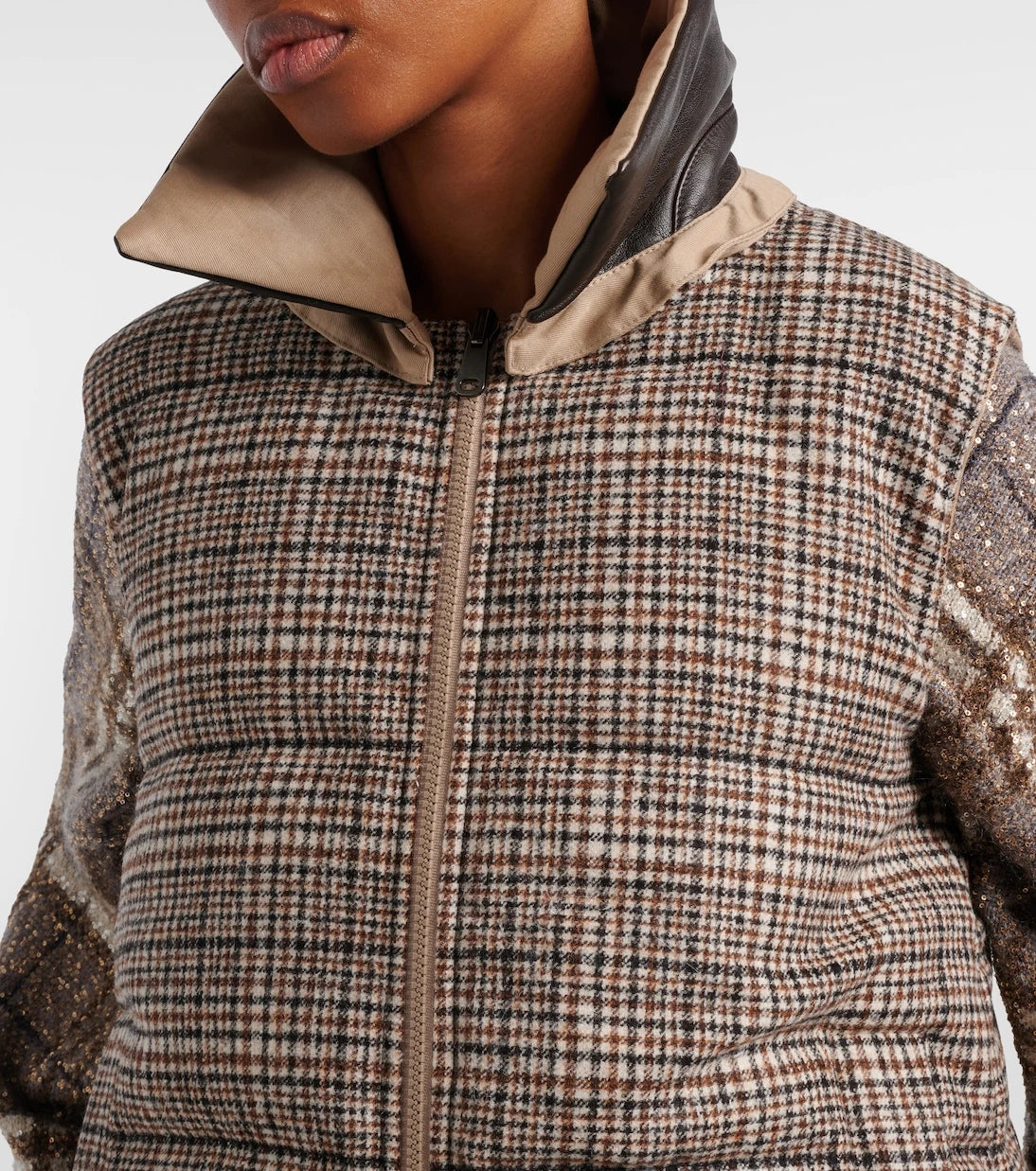 Brunello Cucinelli - Checked leather-trimmed down vest