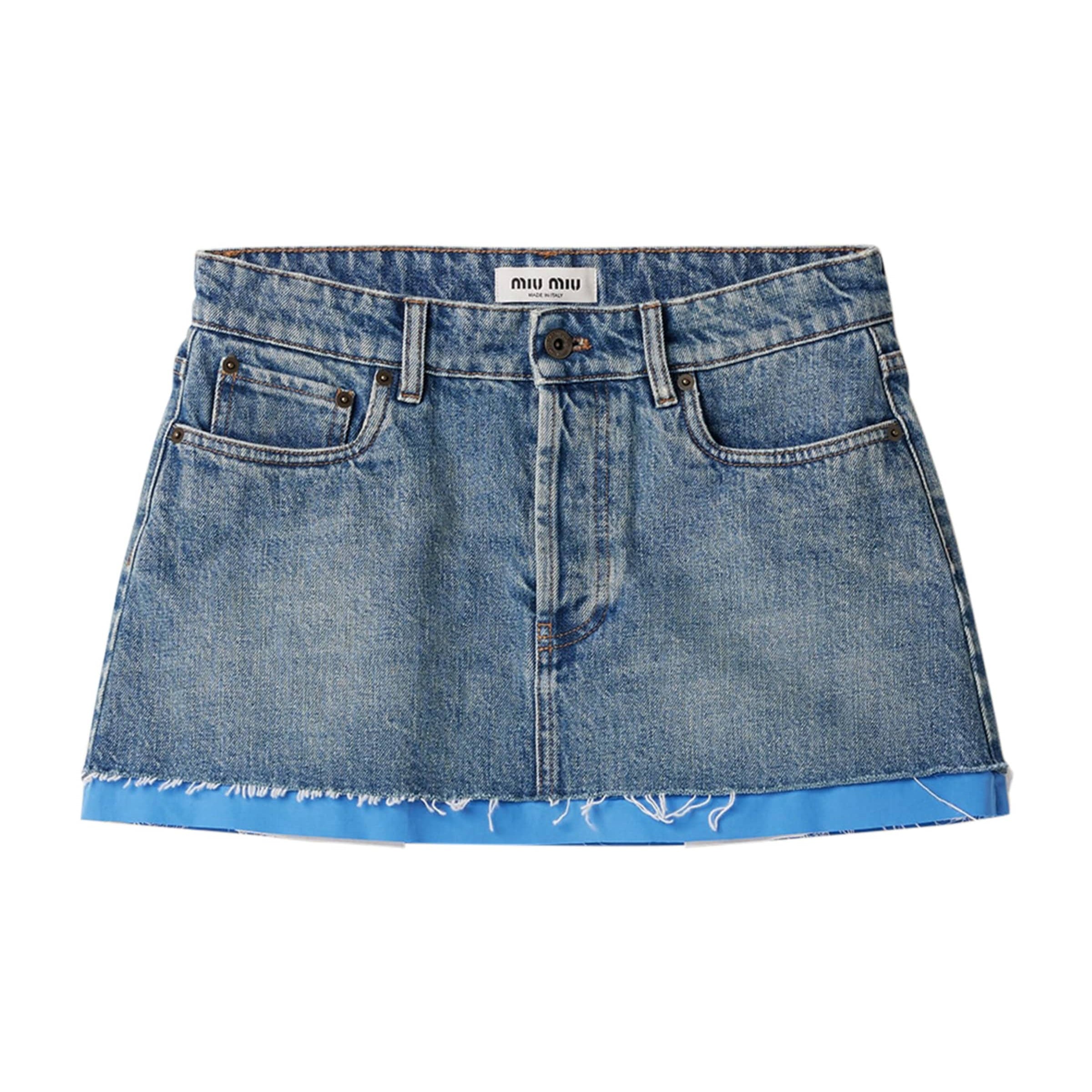 Turquoise Poplin-Hem Denim Skirt
