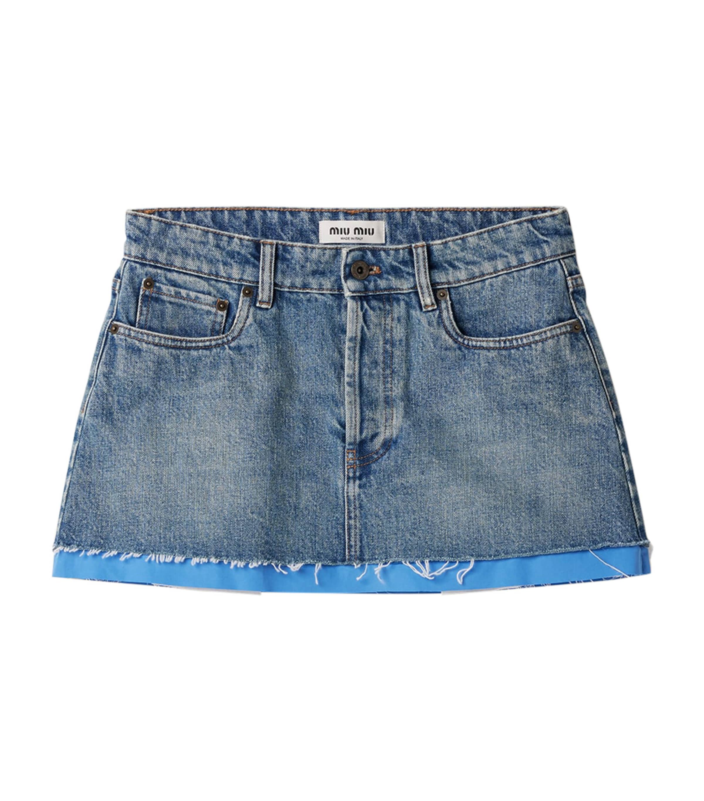 Turquoise Poplin-Hem Denim Skirt