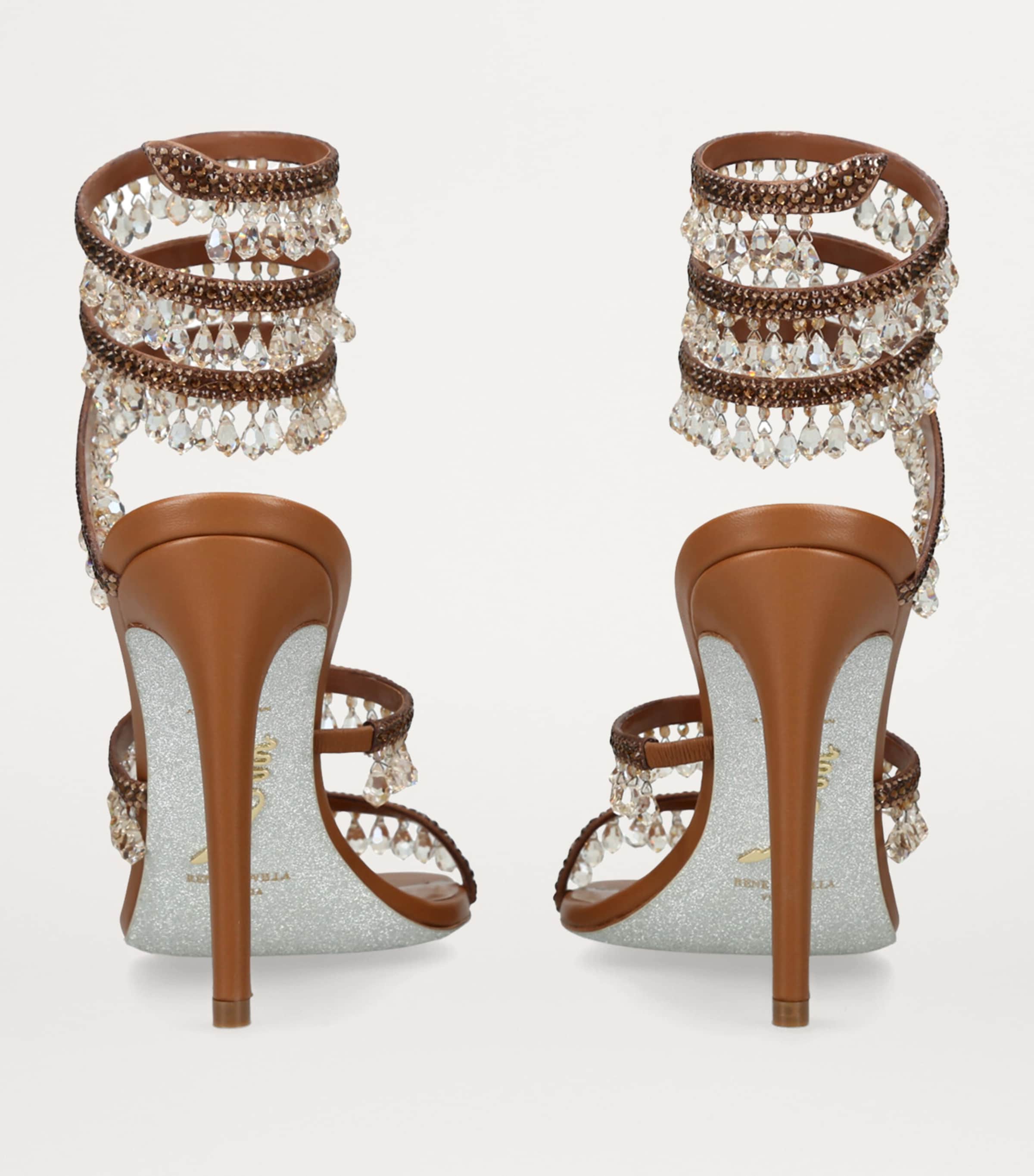 René Caovilla Brown Embellished Chandelier Sandals 105