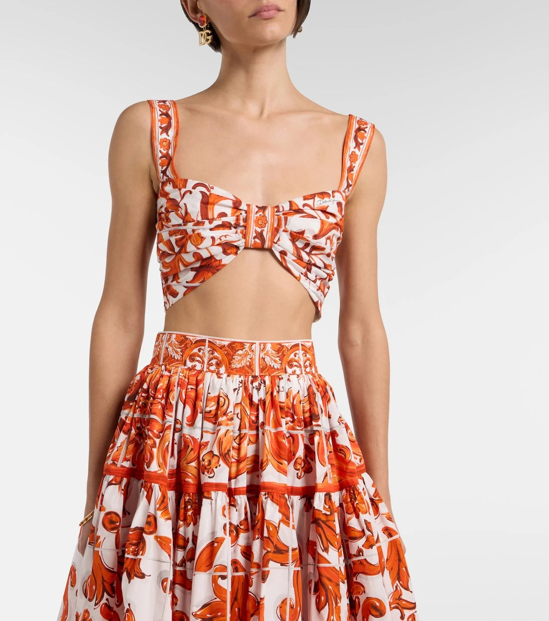 Dolce&Gabbana - Majolica cotton poplin crop top