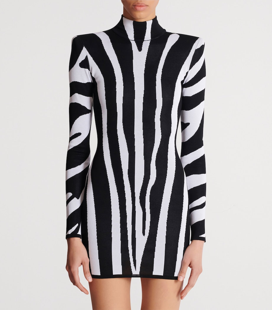 Balmain Black Knitted Zebra Mini Dress