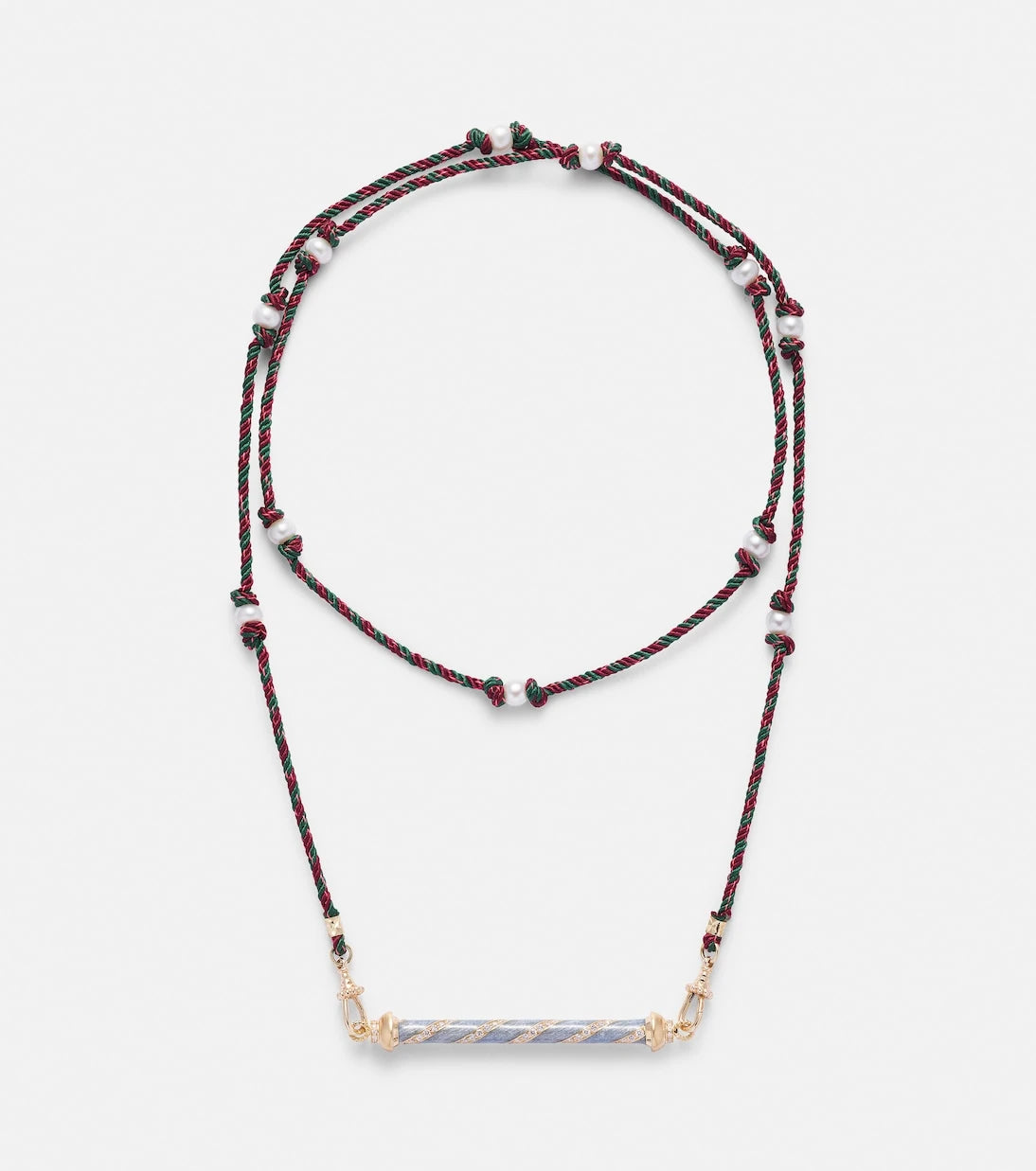 Marie Lichtenberg - Candy Cane 18kt gold necklace with diamonds and enamel