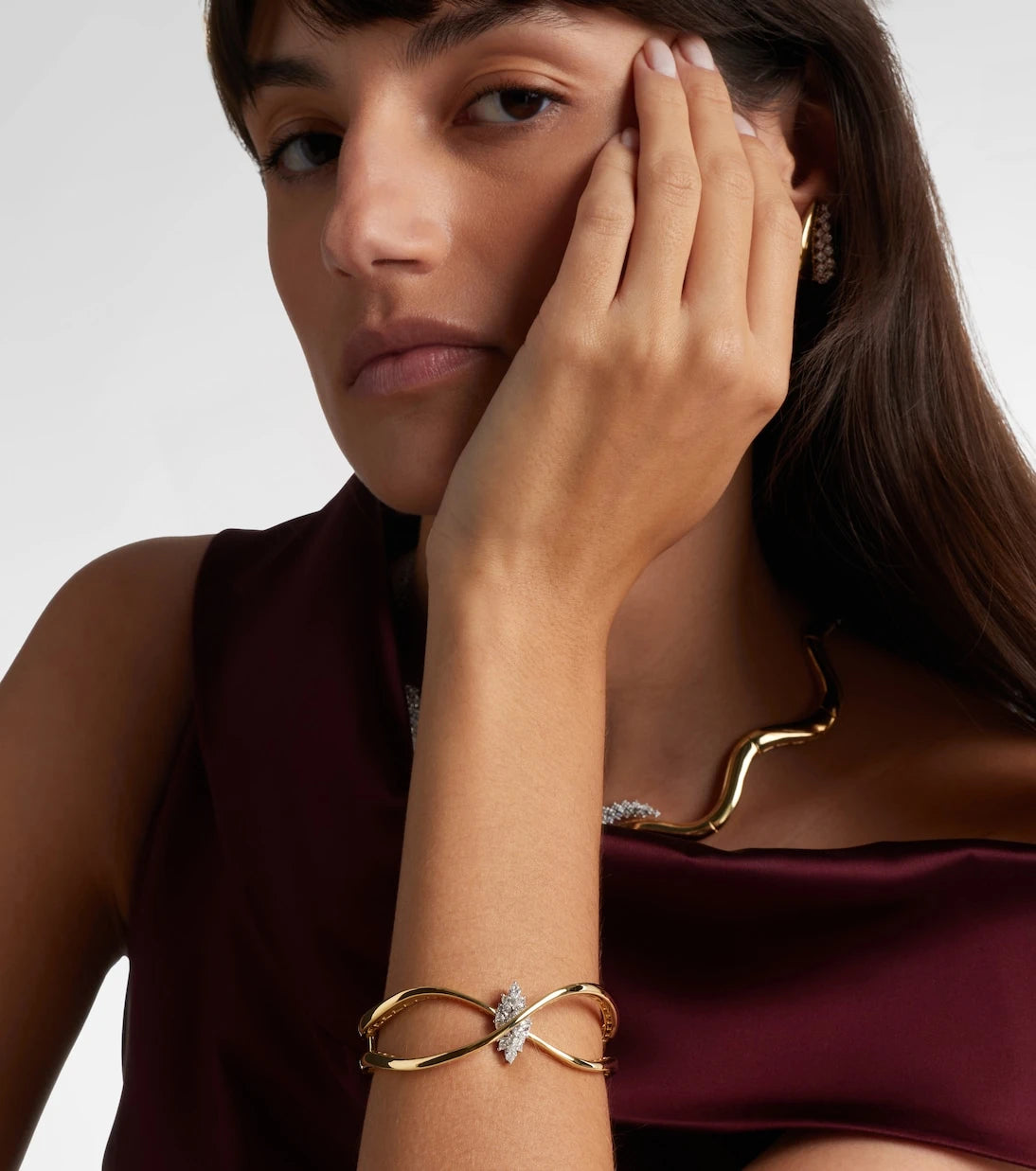Yeprem - Golden Strada 18kt white and yellow gold bangle with diamonds