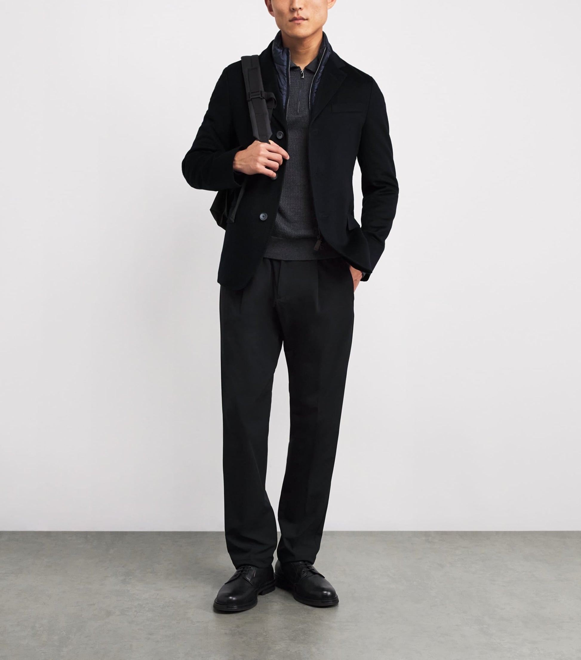 Navy Cashmere Insert-Detail Blazer