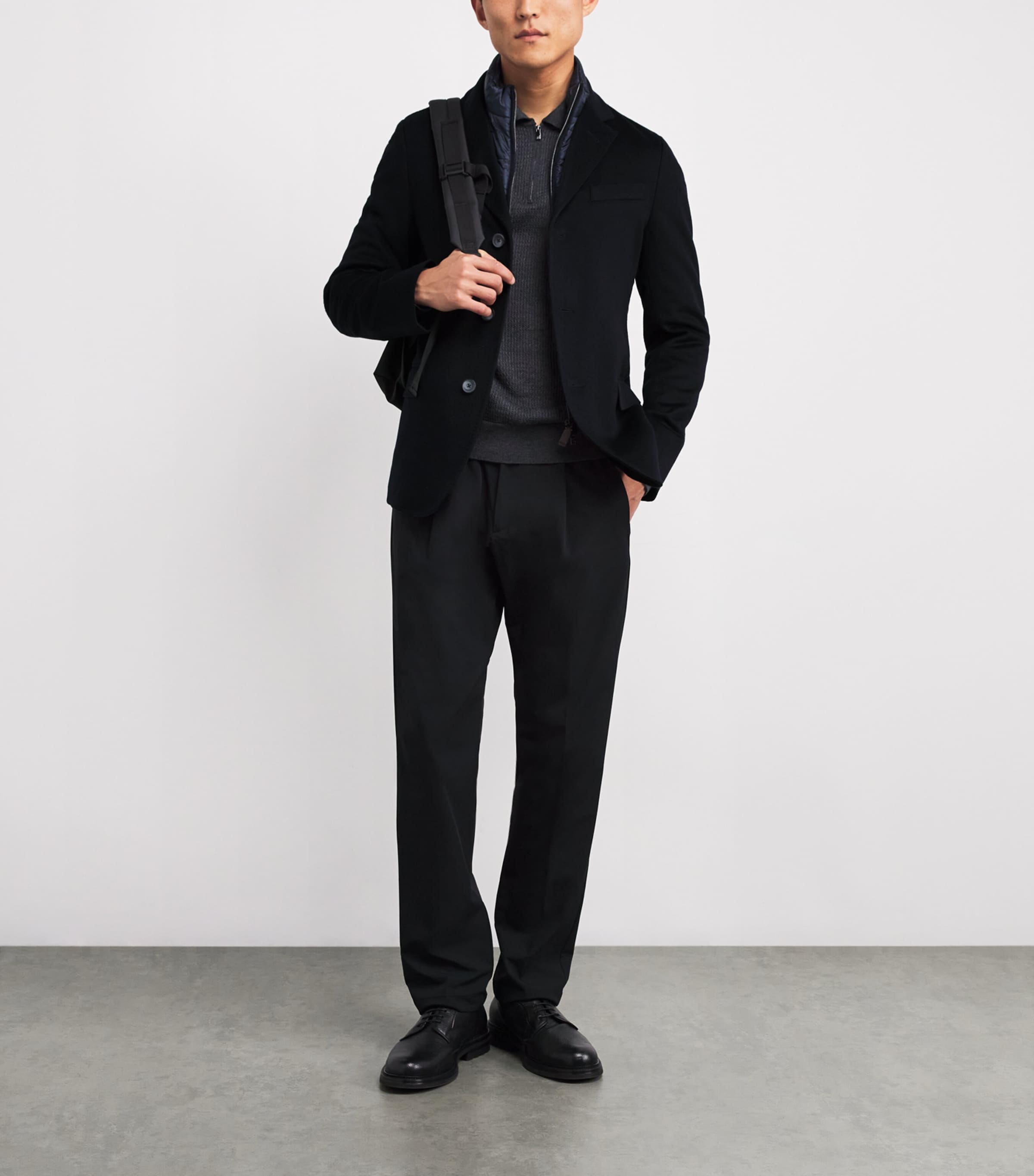 Navy Cashmere Insert-Detail Blazer