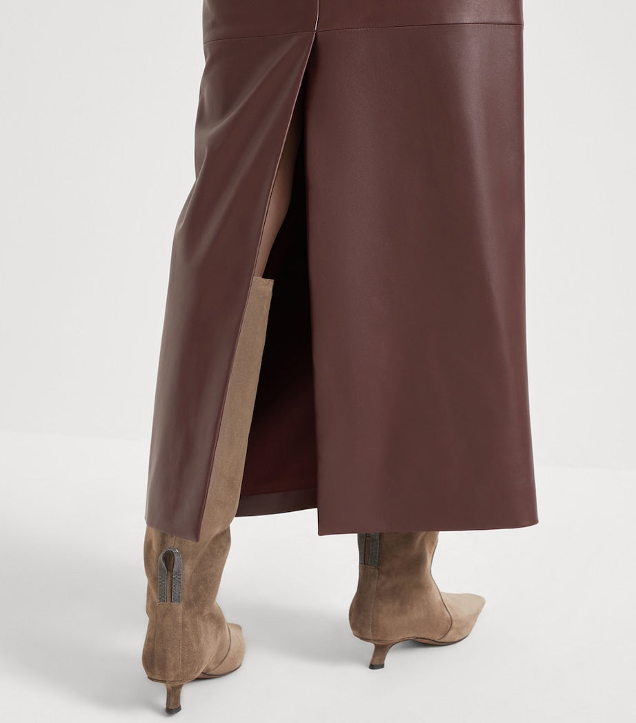 Brunello Cucinelli Red Nappa Leather Column Maxi Skirt