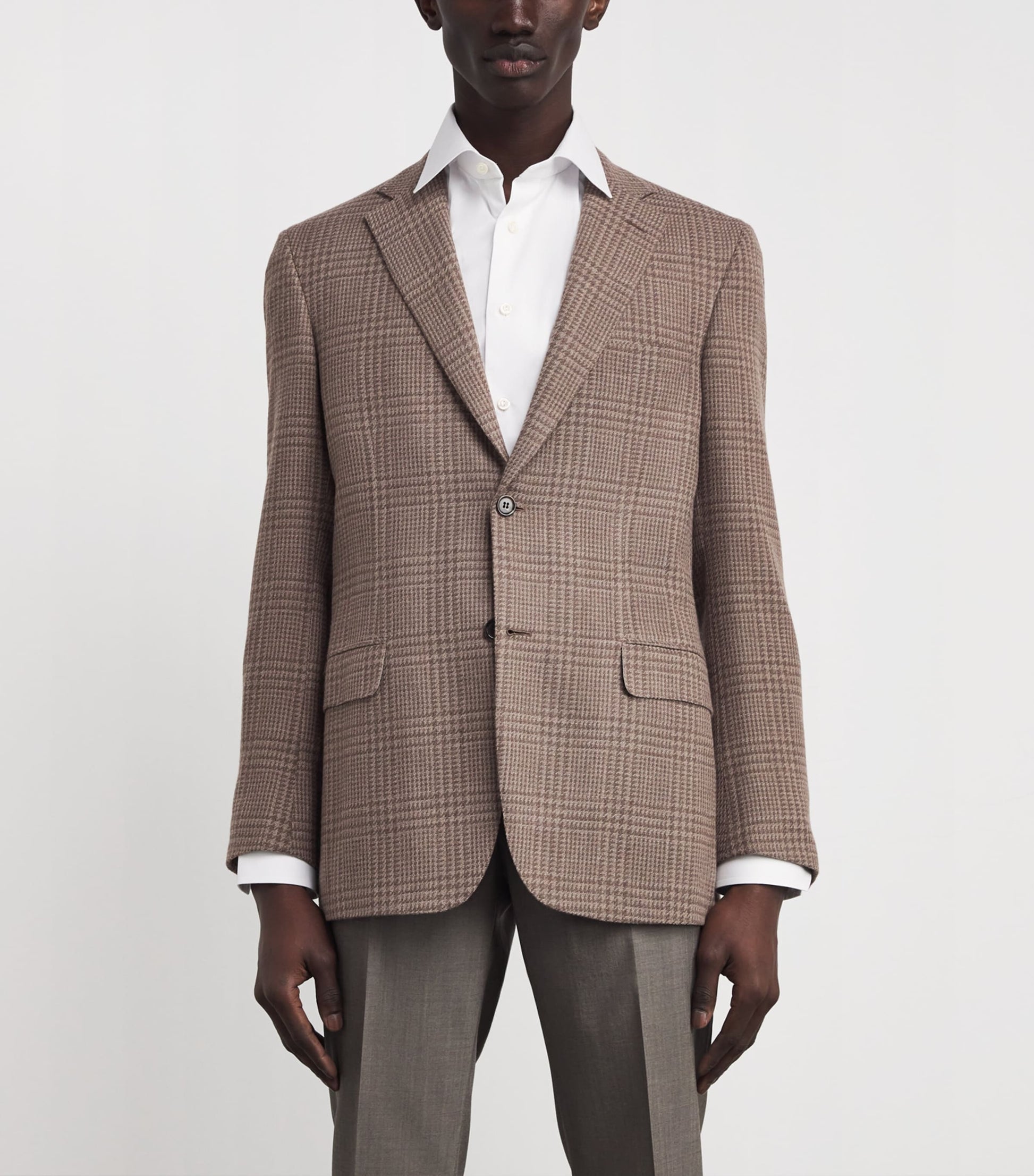 Brioni Brown Wool-Silk Check Blazer