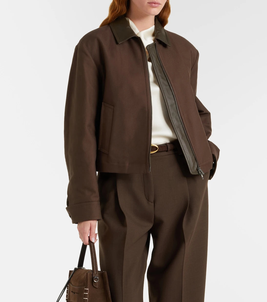 Vince - Cropped leather-trimmed cotton twill jacket