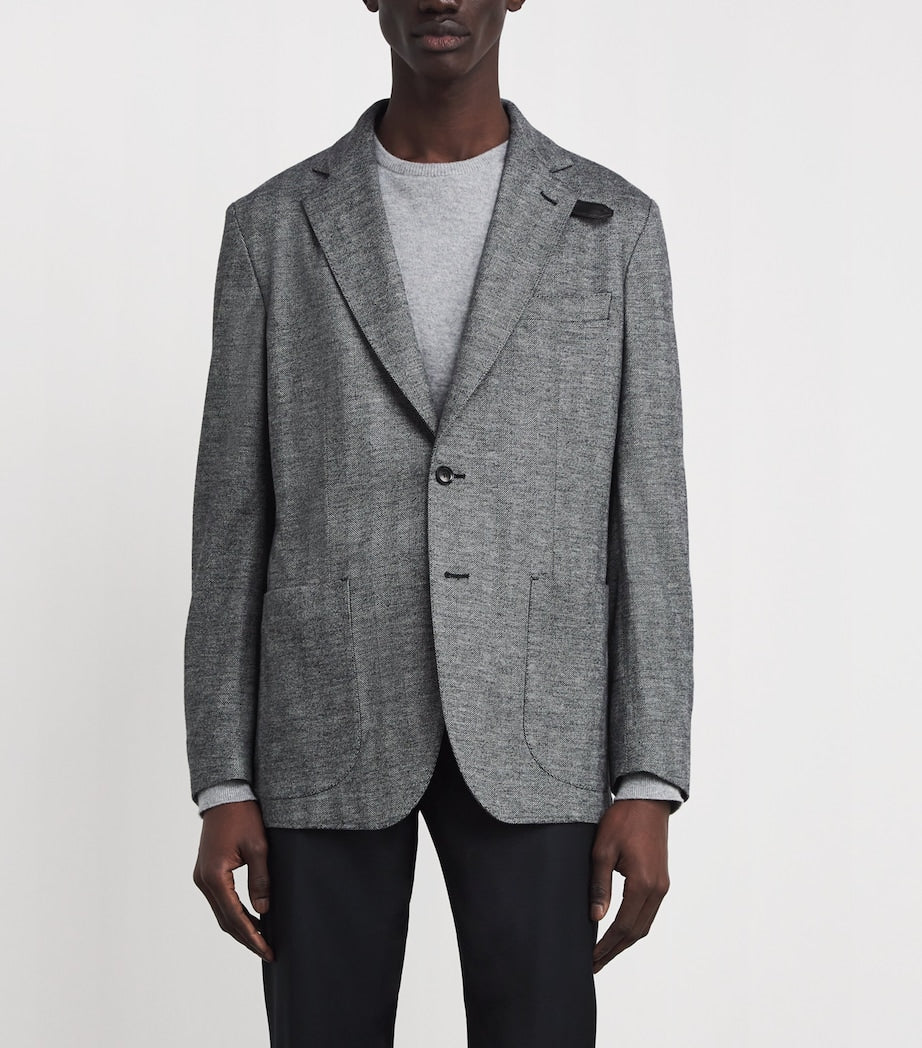 Grey Wool Single-Breasted Blazer