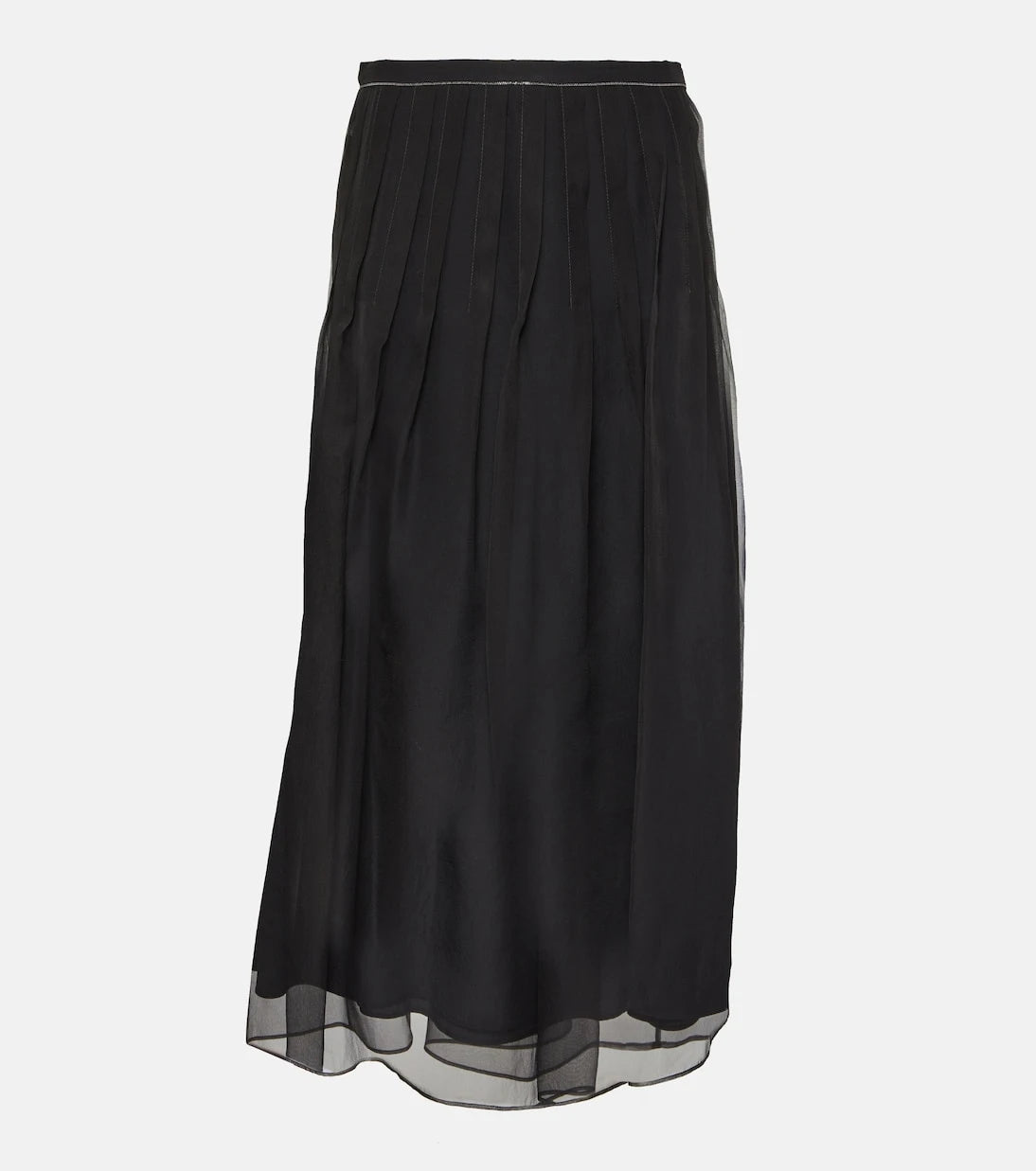 Brunello Cucinelli - Embellished pleated silk midi skirt