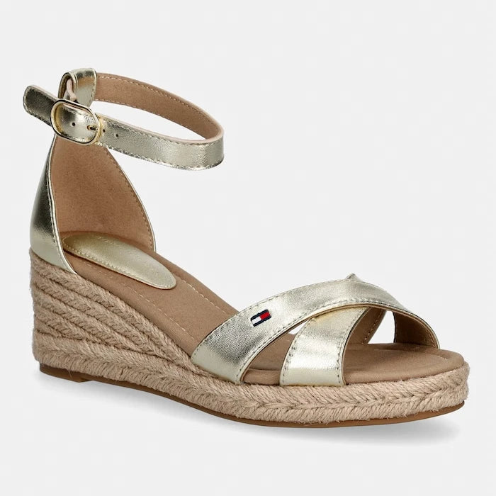 Tommy Hilfiger Deri Eğik Platformlu Sandalet MID WEDGE ESPAD X CROSS GOLD