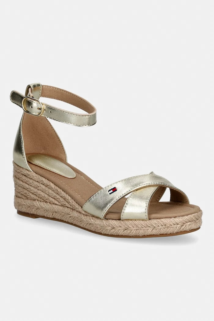 Tommy Hilfiger Deri Eğik Platformlu Sandalet MID WEDGE ESPAD X CROSS GOLD