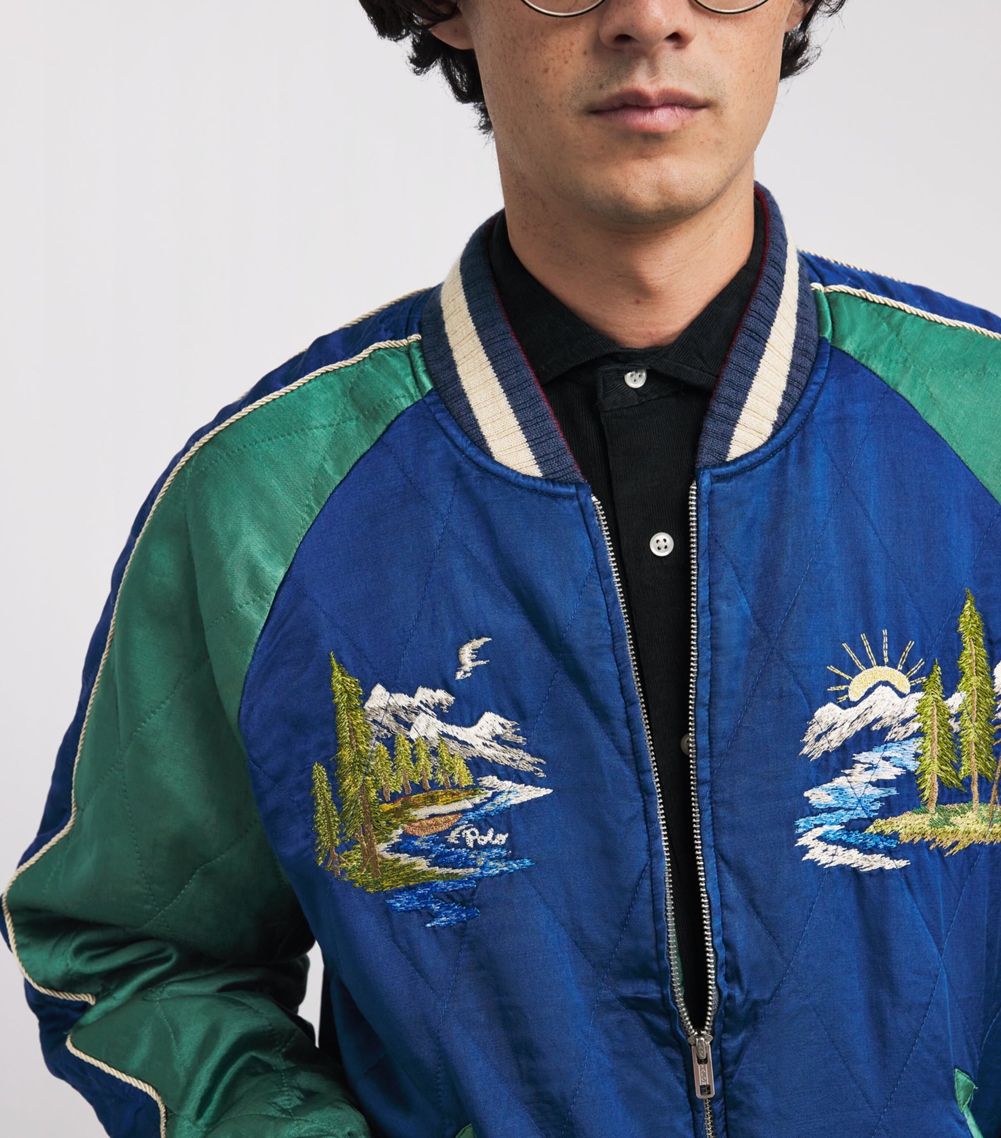 Polo Ralph Lauren Blue Satin Embroidered Bomber Jacket