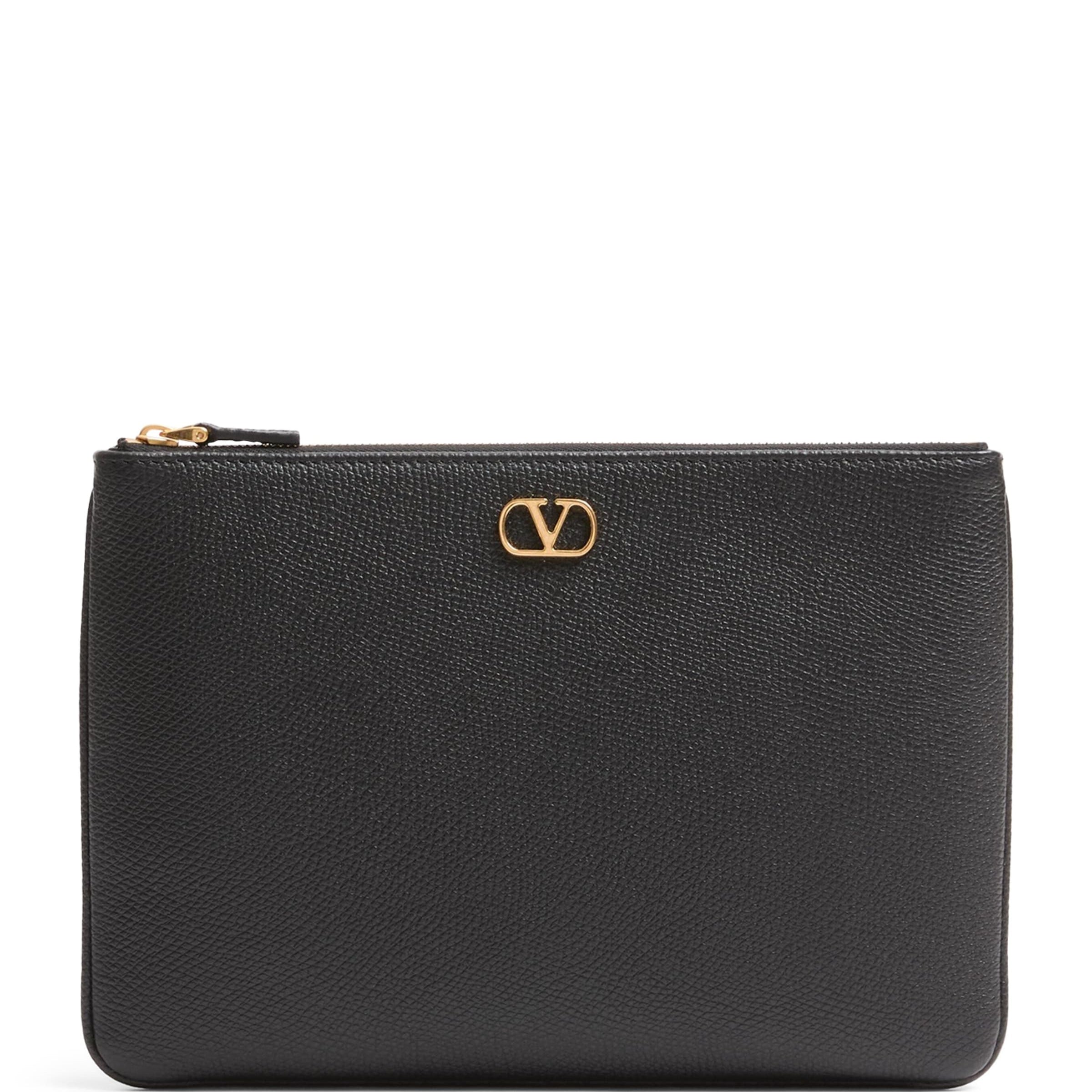 Valentino Garavani Black Medium Leather VLogo Signature Pouch
