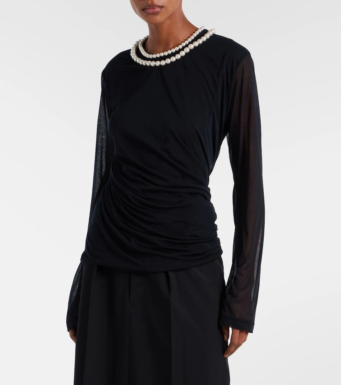 Junya Watanabe - Draped faux pearl-embellished cotton top