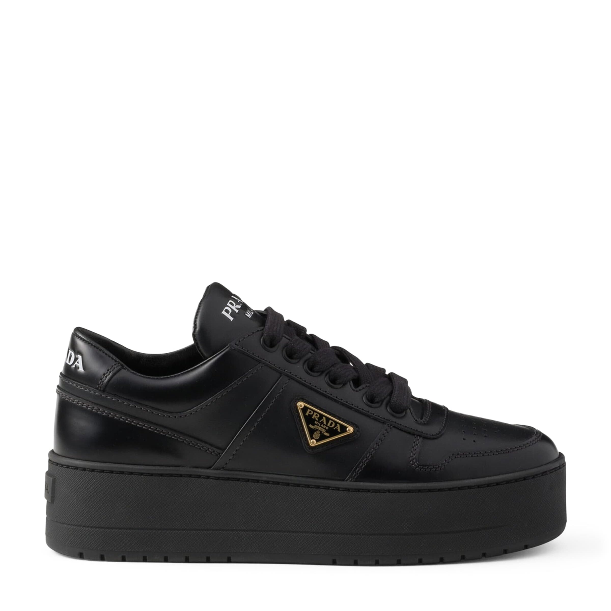 Prada Black Leather Downtown Bold Sneakers 50