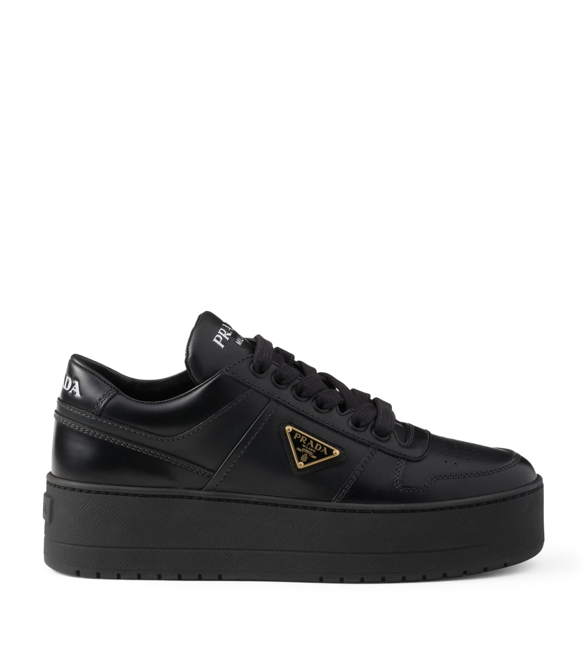 Prada Black Leather Downtown Bold Sneakers 50