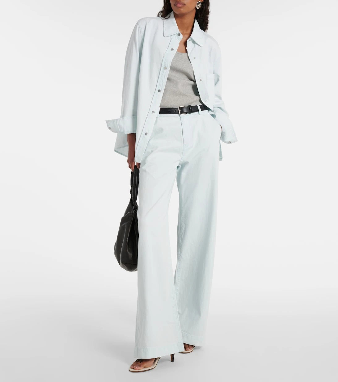 Vince - High-rise cotton twill wide-leg pants
