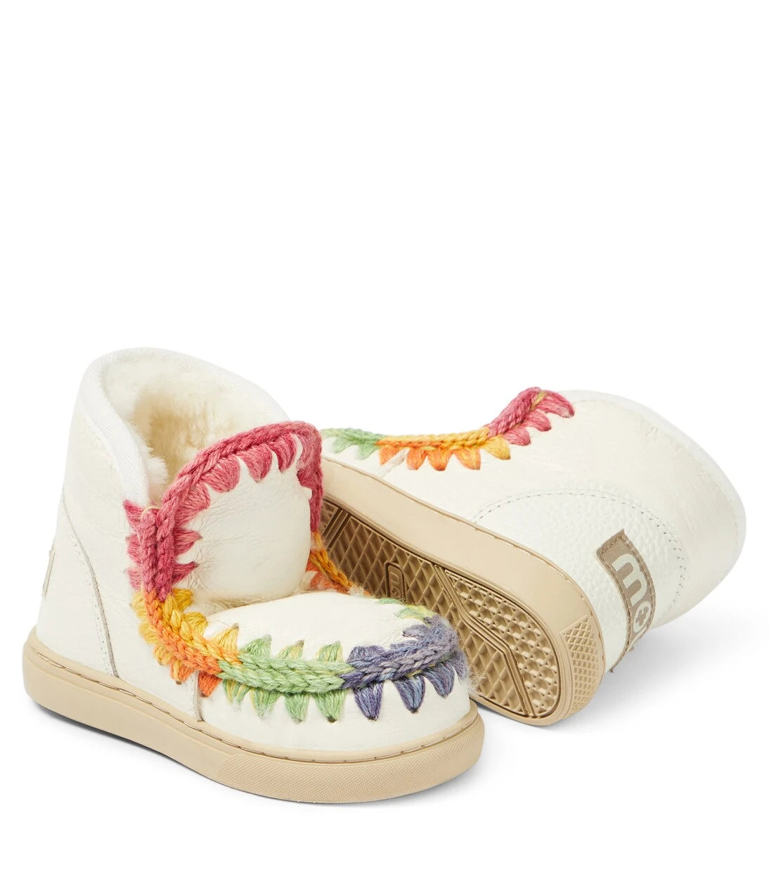 Mou Kids - Crochet-trimmed leather sneakers