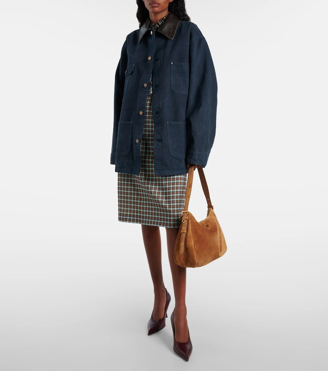 Prada - Oversized cotton leather-trimmed jacket