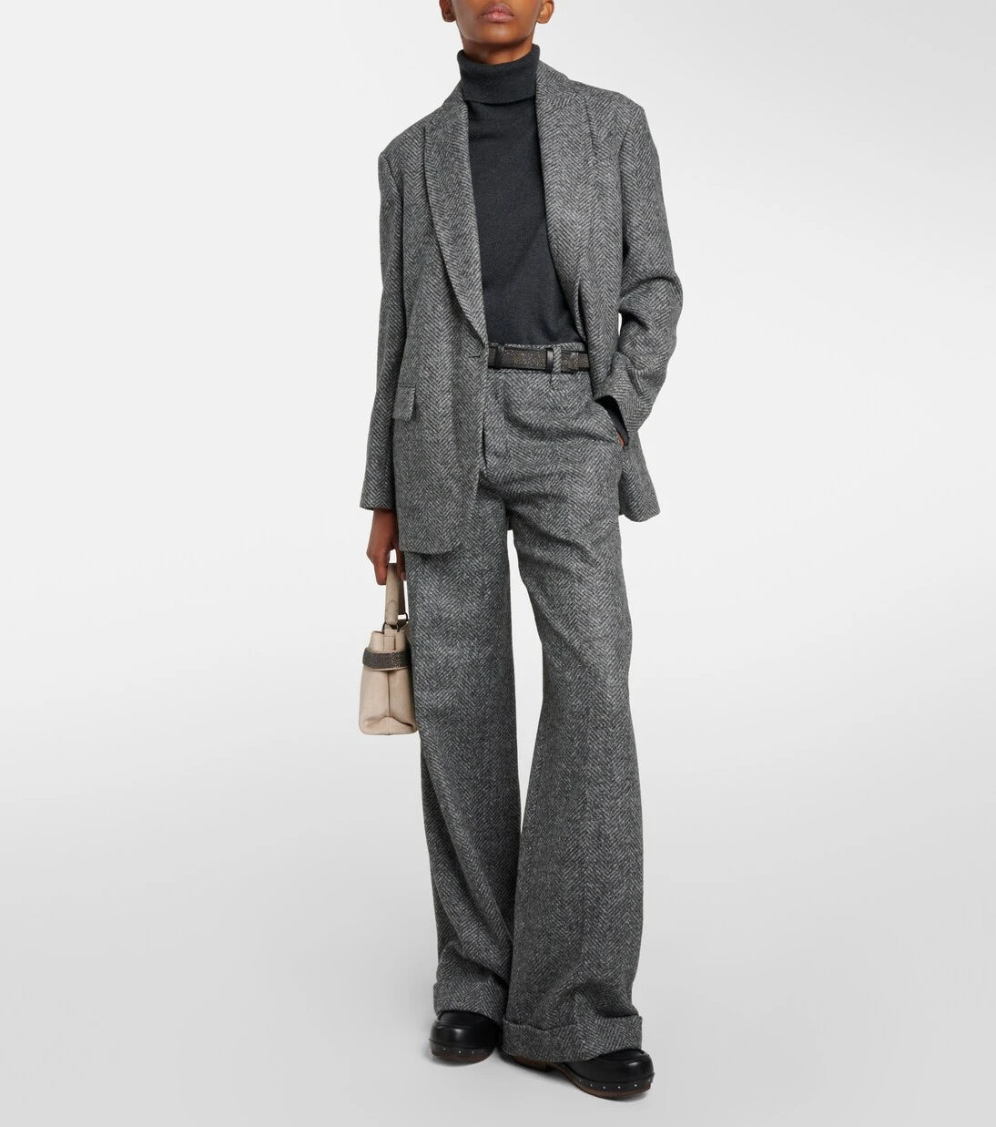 Brunello Cucinelli - Herringbone wool-blend flared pants