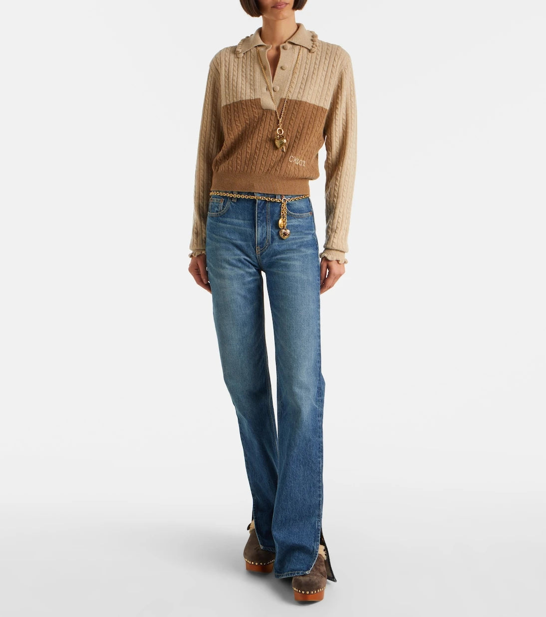 Chloé - Jeannette shearling-trimmed suede wedge clogs