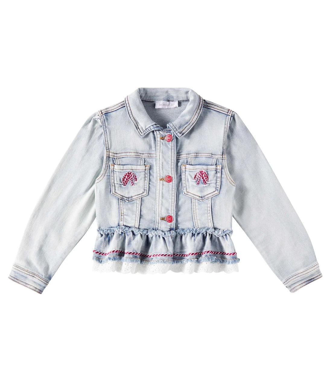 Monnalisa - Fırfırlı dantel detaylı denim ceket