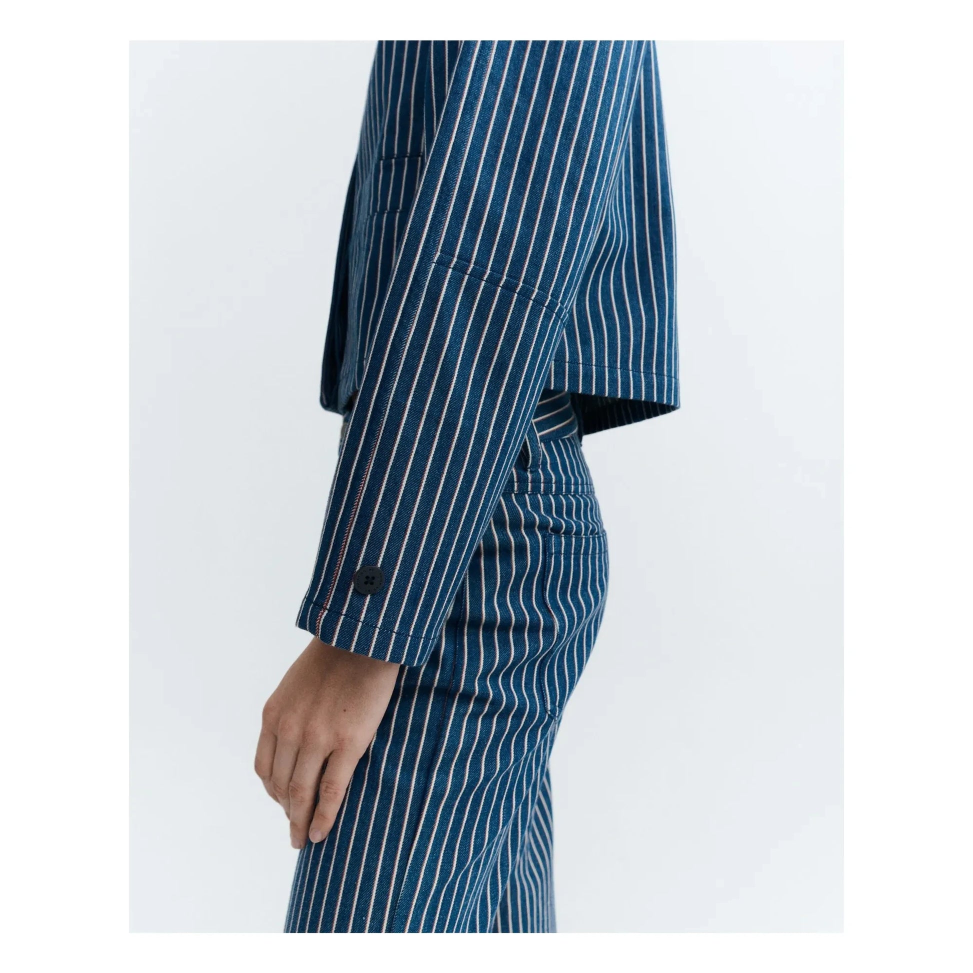 Thinking Mu - Astrid Stripes Organic Cotton Jacket | Grey blue
