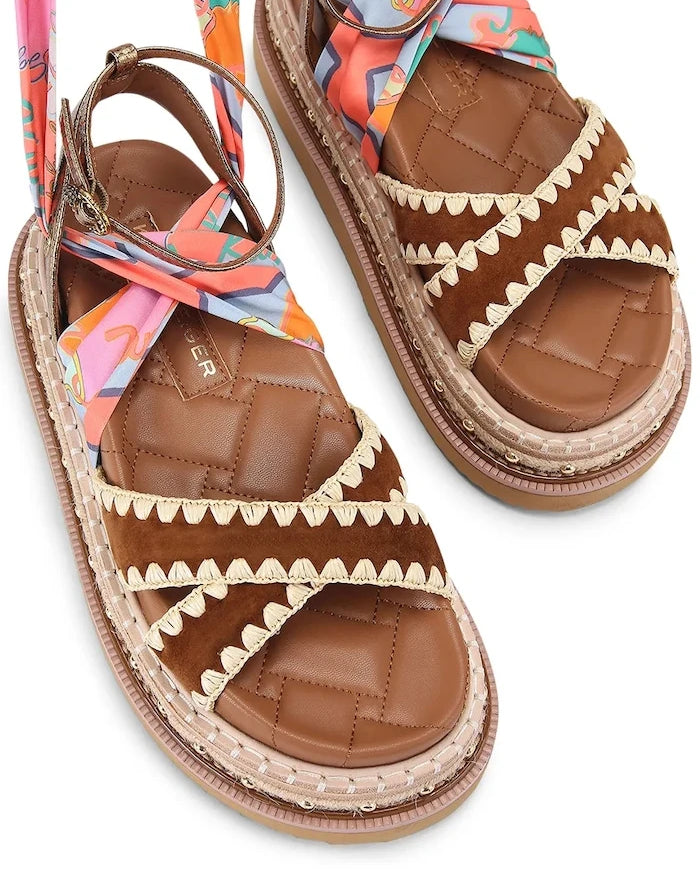 Kurt Geiger London kadın deri sandalet Orson Cross Scarf Sdl