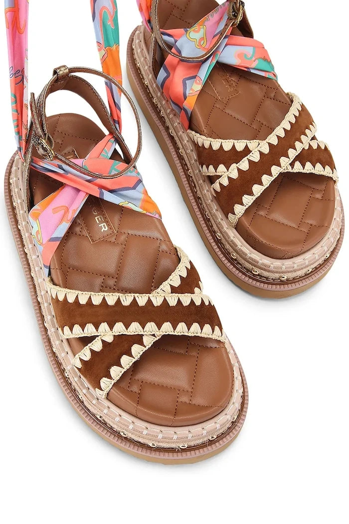 Kurt Geiger London kadın deri sandalet Orson Cross Scarf Sdl