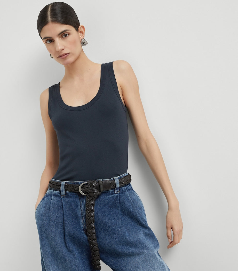 Brunello Cucinelli Blue Stretch-Cotton Scoop-Neck Tank Top