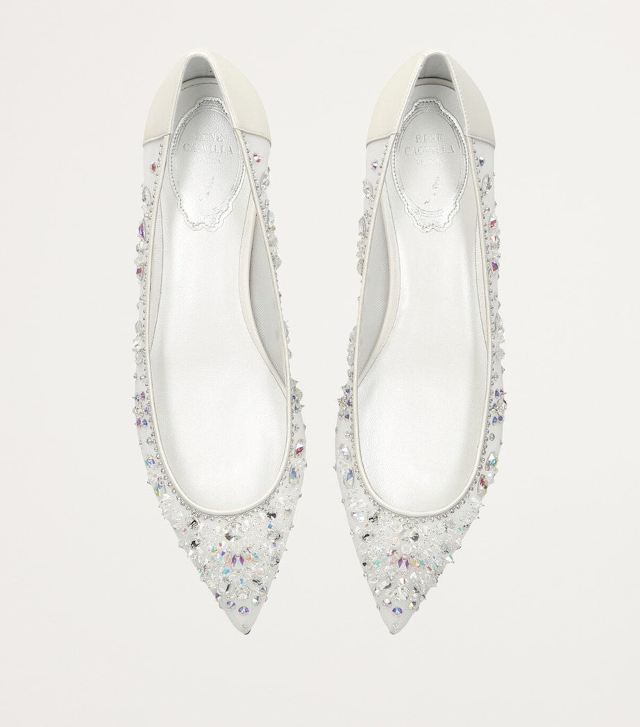 White Crystal-Embellished Ballet Flats