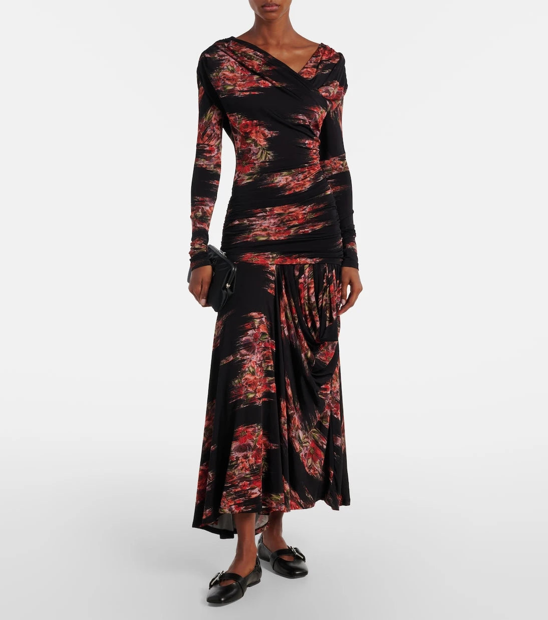 Ganni - Floral ruched jersey maxi dress