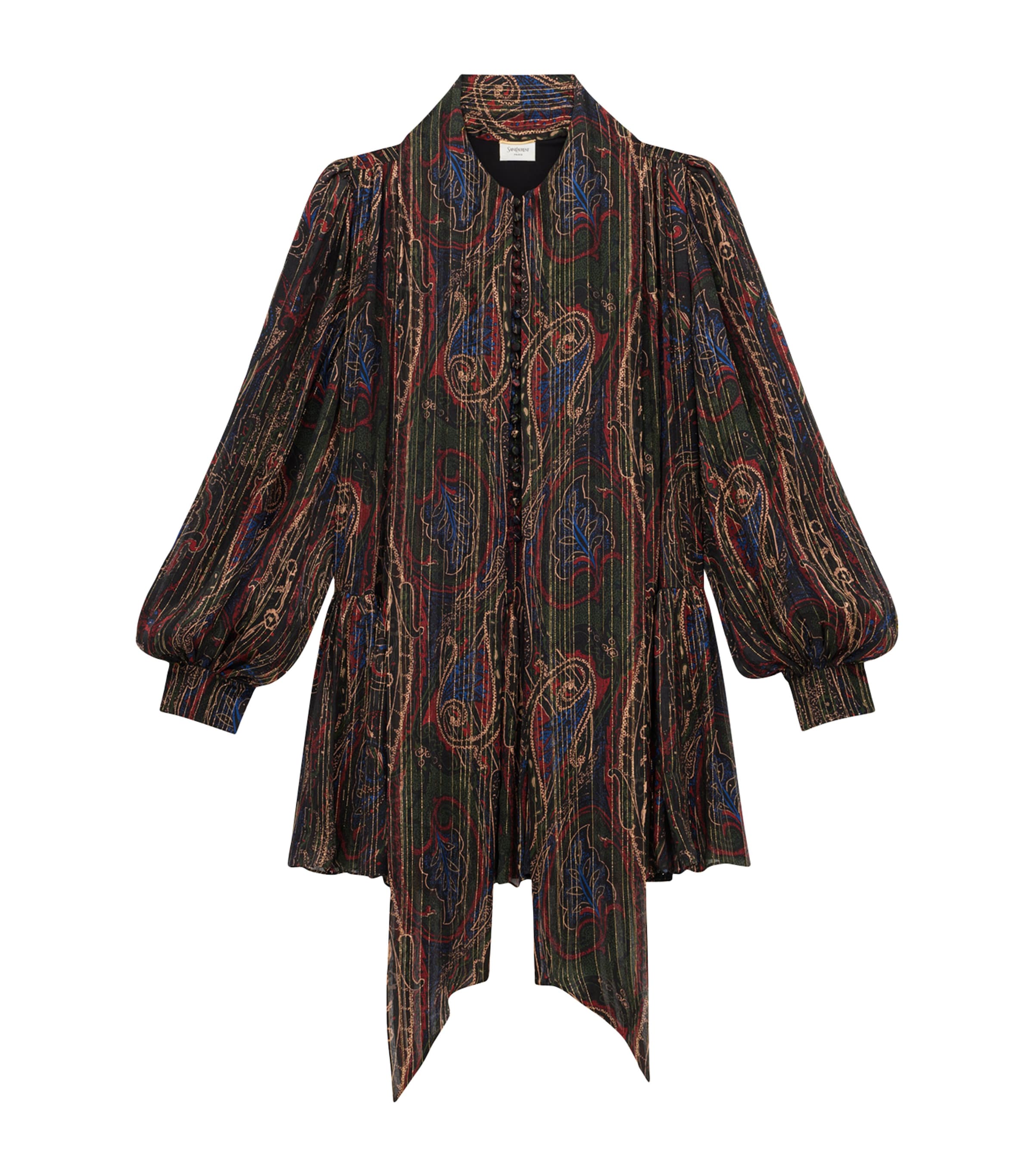 Saint Laurent Black Silk-Blend Patterned Mini Dress