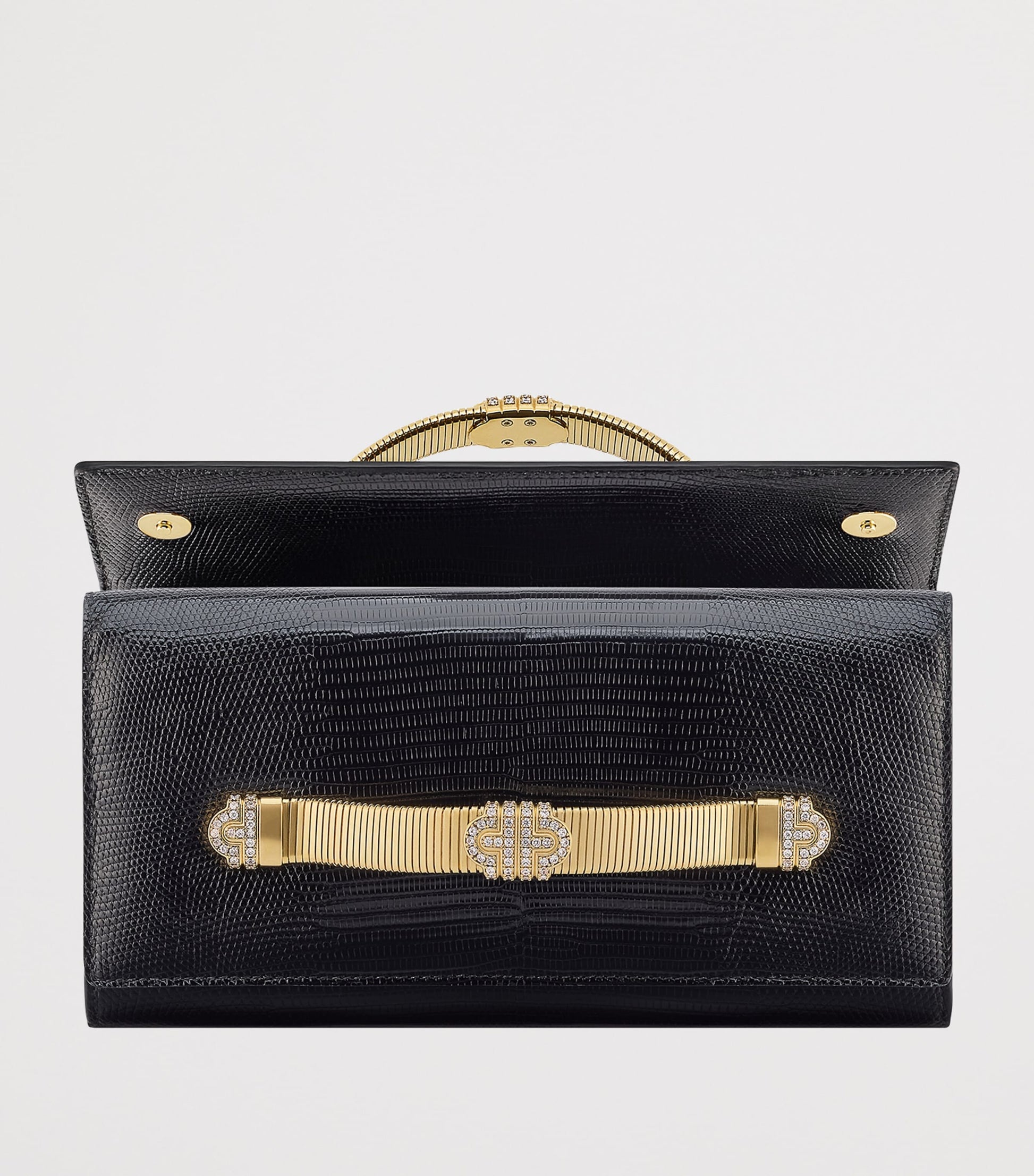 Bvlgari Black Lizard Leather Tubogas Clutch Bag