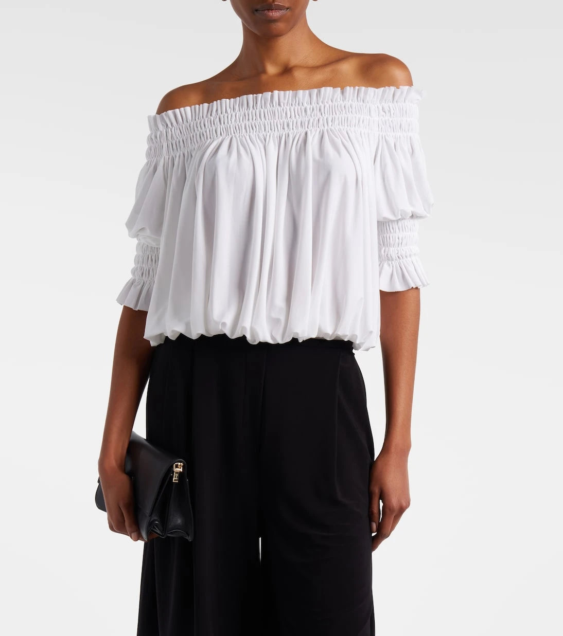 Norma Kamali - Off-shoulder smocked bodysuit