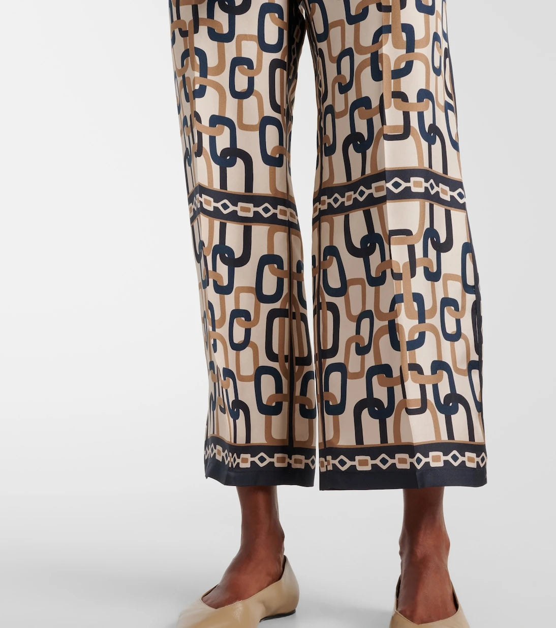 بنطال "S Max Mara" "بريانا" واسع الساقين من التويل الحريري المطبوع