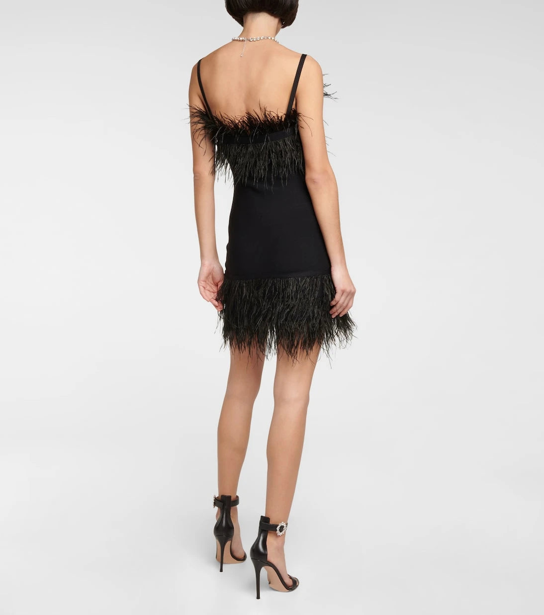 Staud - Etta feather-trimmed knit minidress