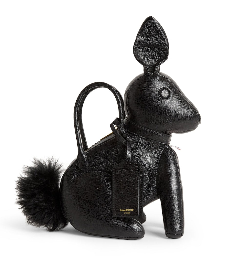 Black Lather Rabbit Top-Handle Bag