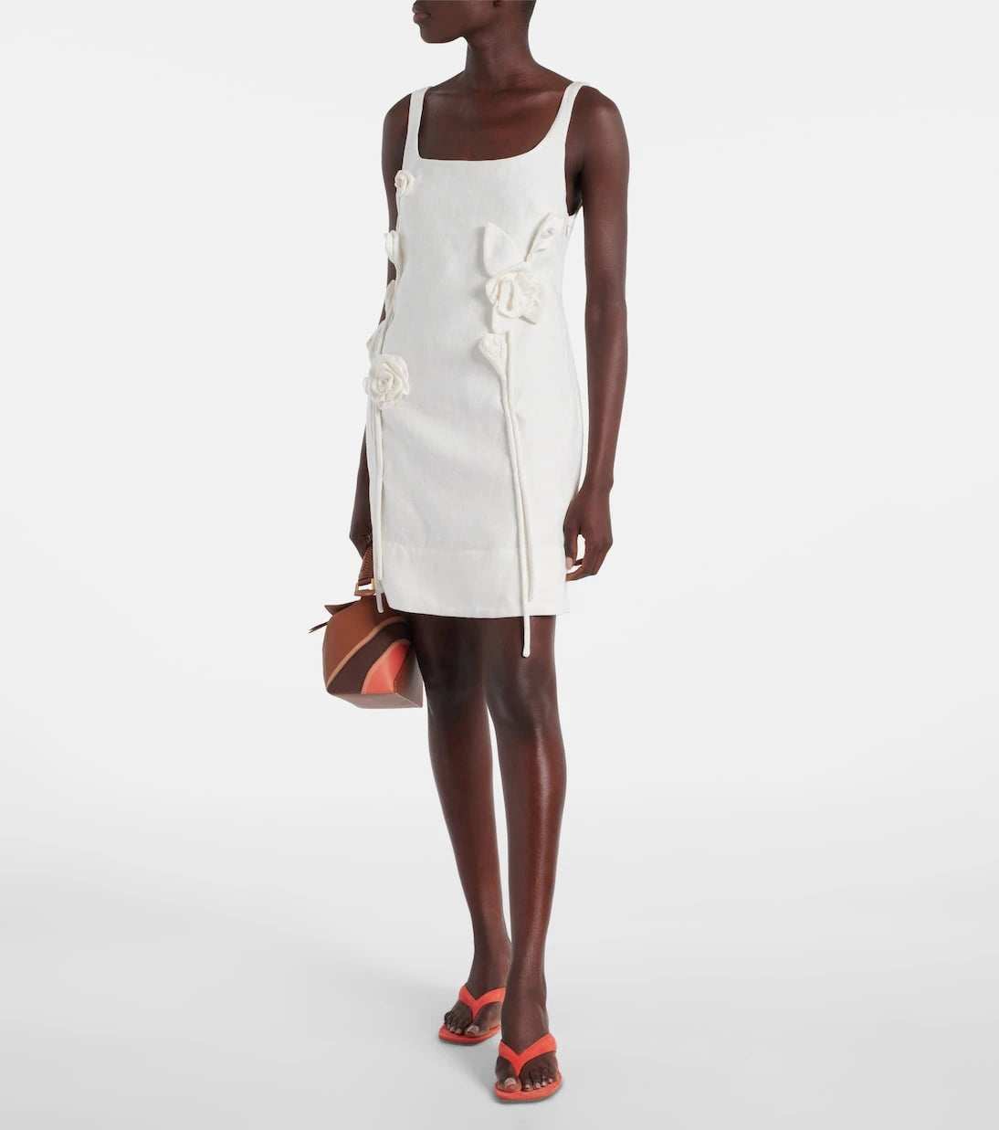 Farm Rio - Floral-appliqué linen minidress
