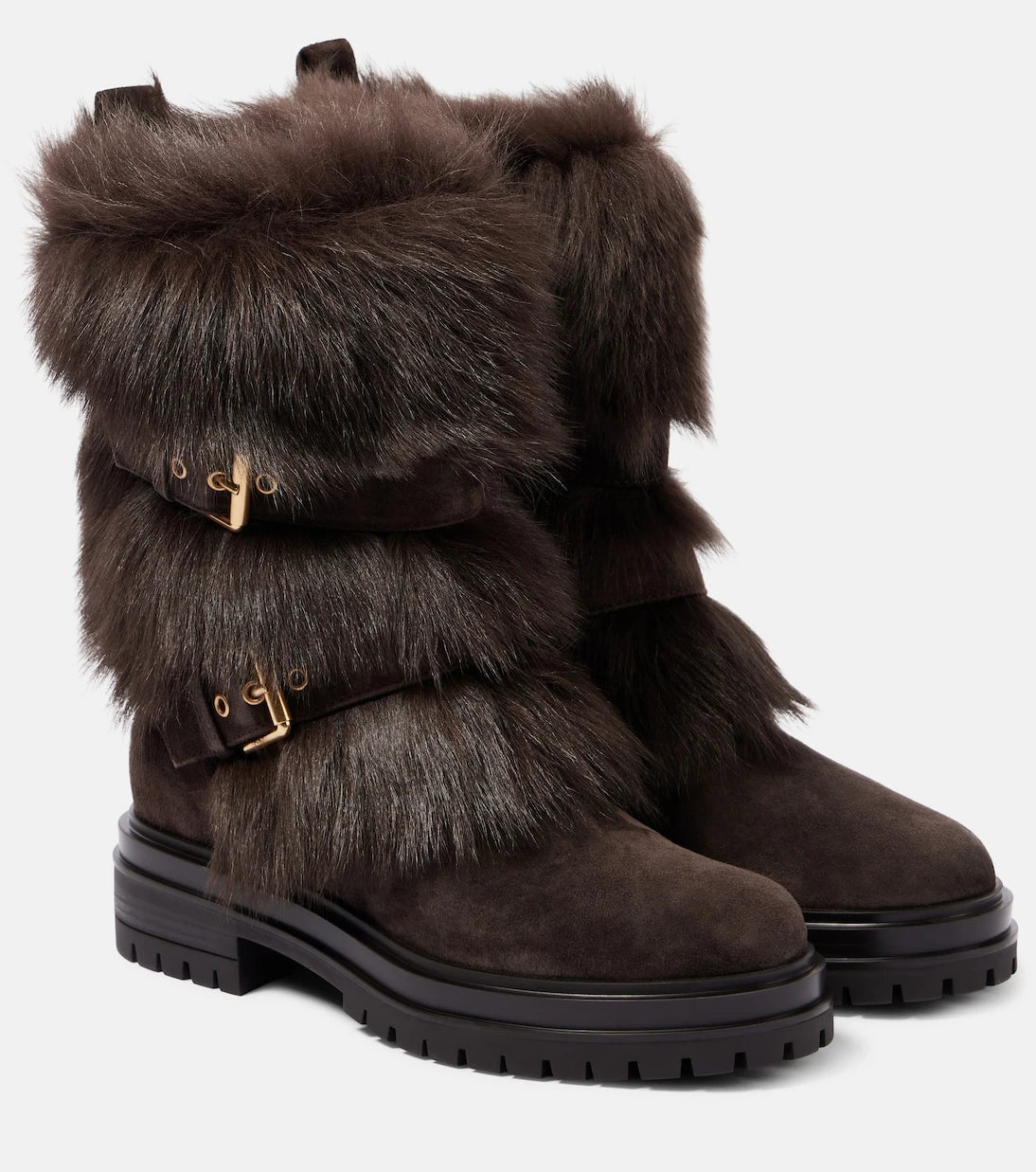 Gianvito Rossi - Maverick shearling-trimmed suede biker boots