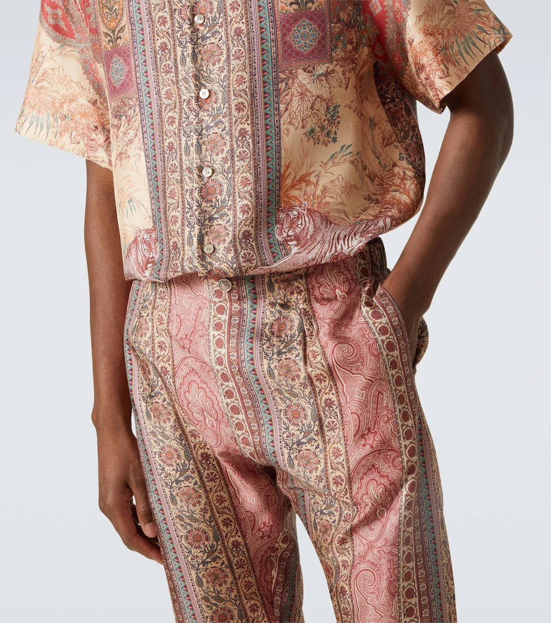 Etro - بنطلون حرير بقصة مستقيمة بطبعة البيزلي