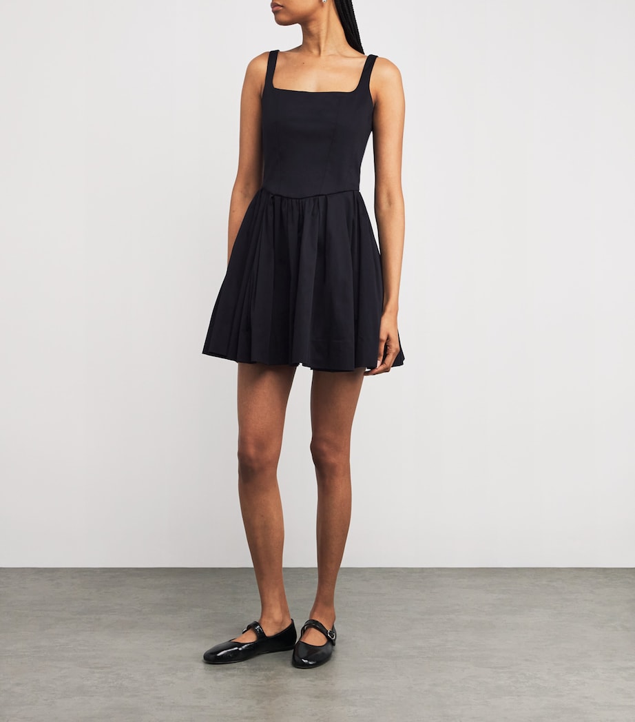Black Cotton Square-Neck Mini Dress