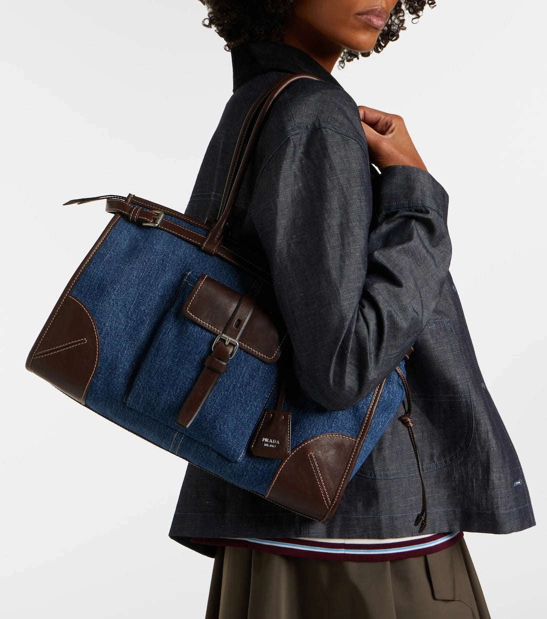 Prada - Prada Bonnie Large denim shoulder bag