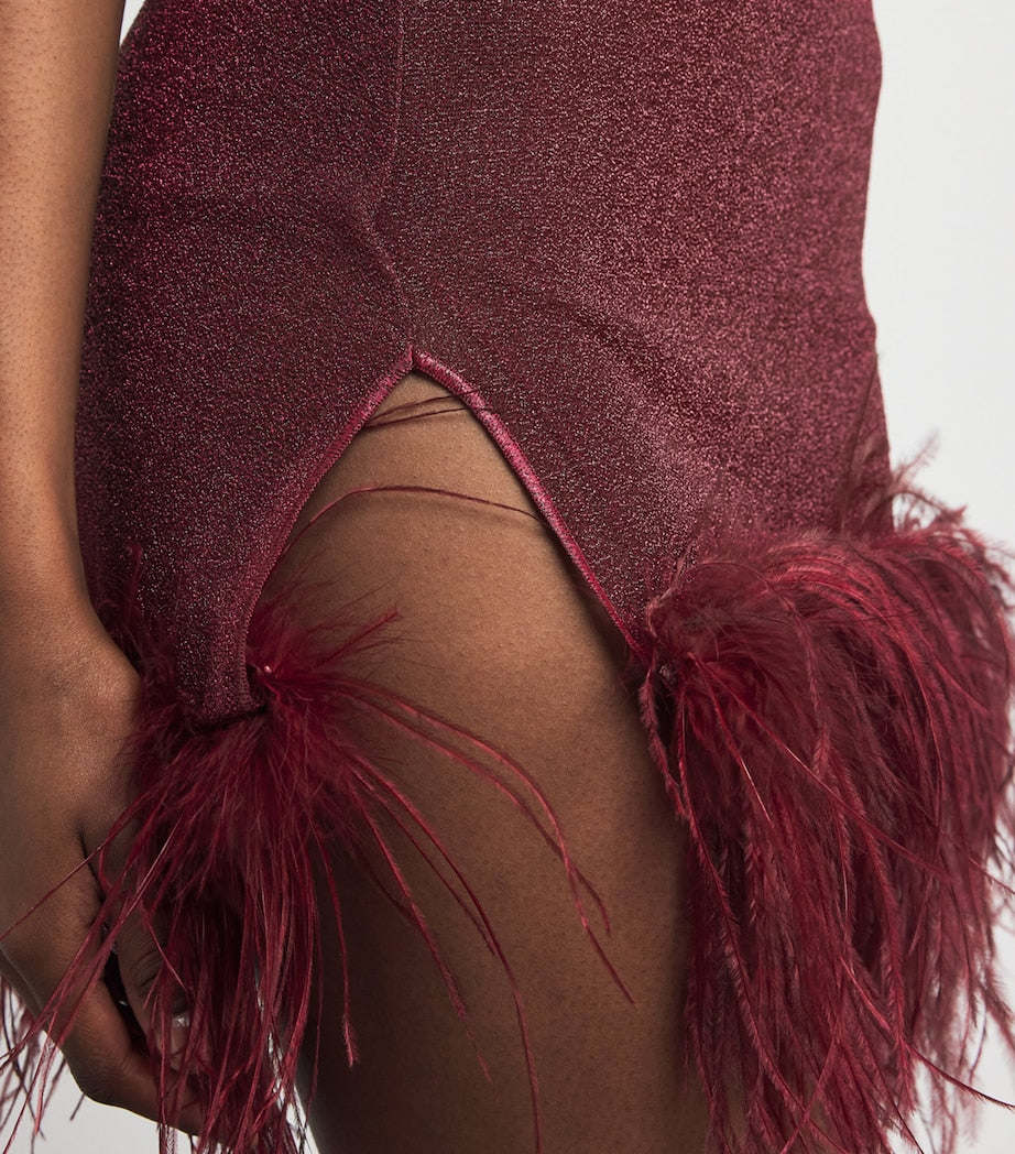 Oséree Burgundy Lumière Feather Mini Dress
