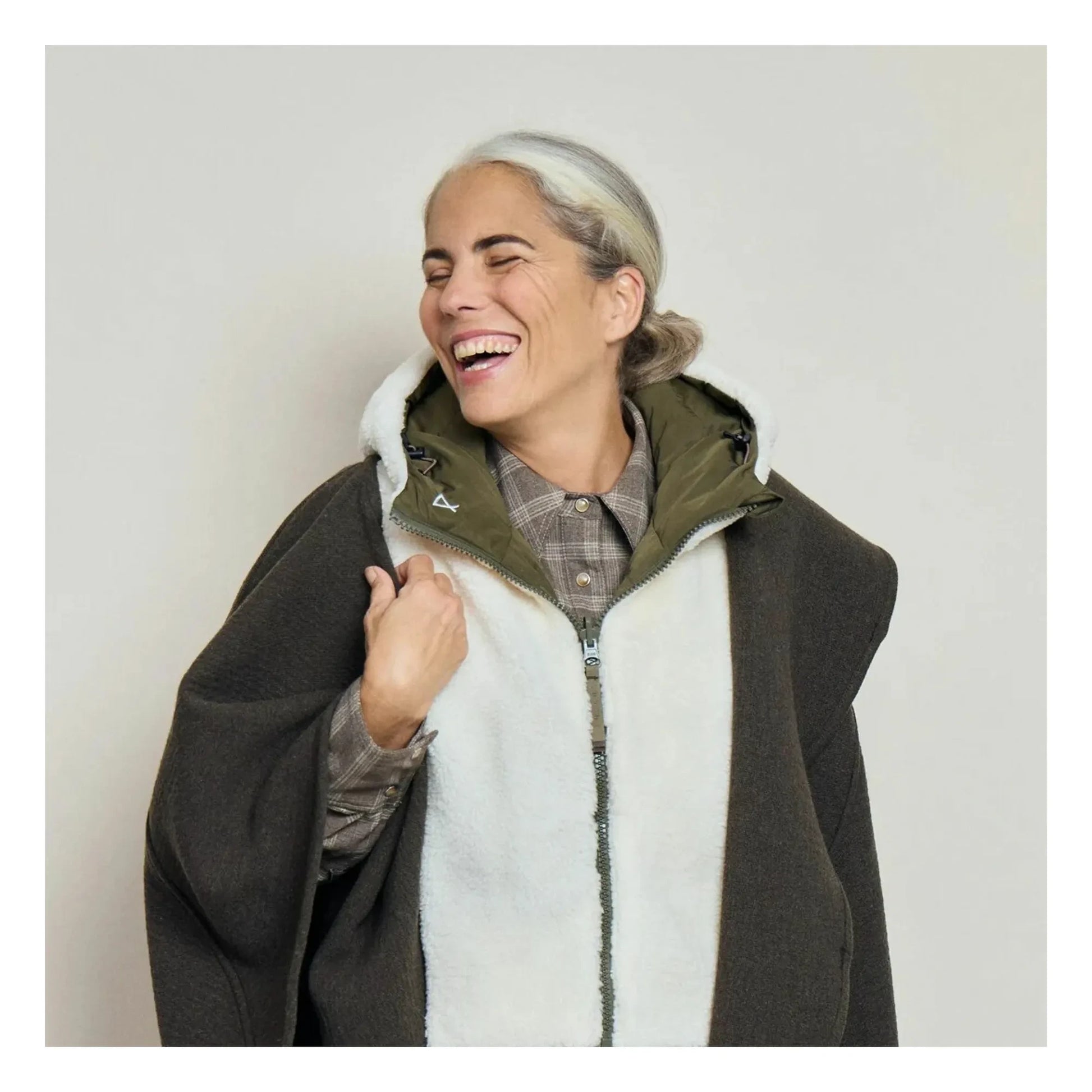 Fudoon - Shearling-effect reversible hooded jacket | Khaki
