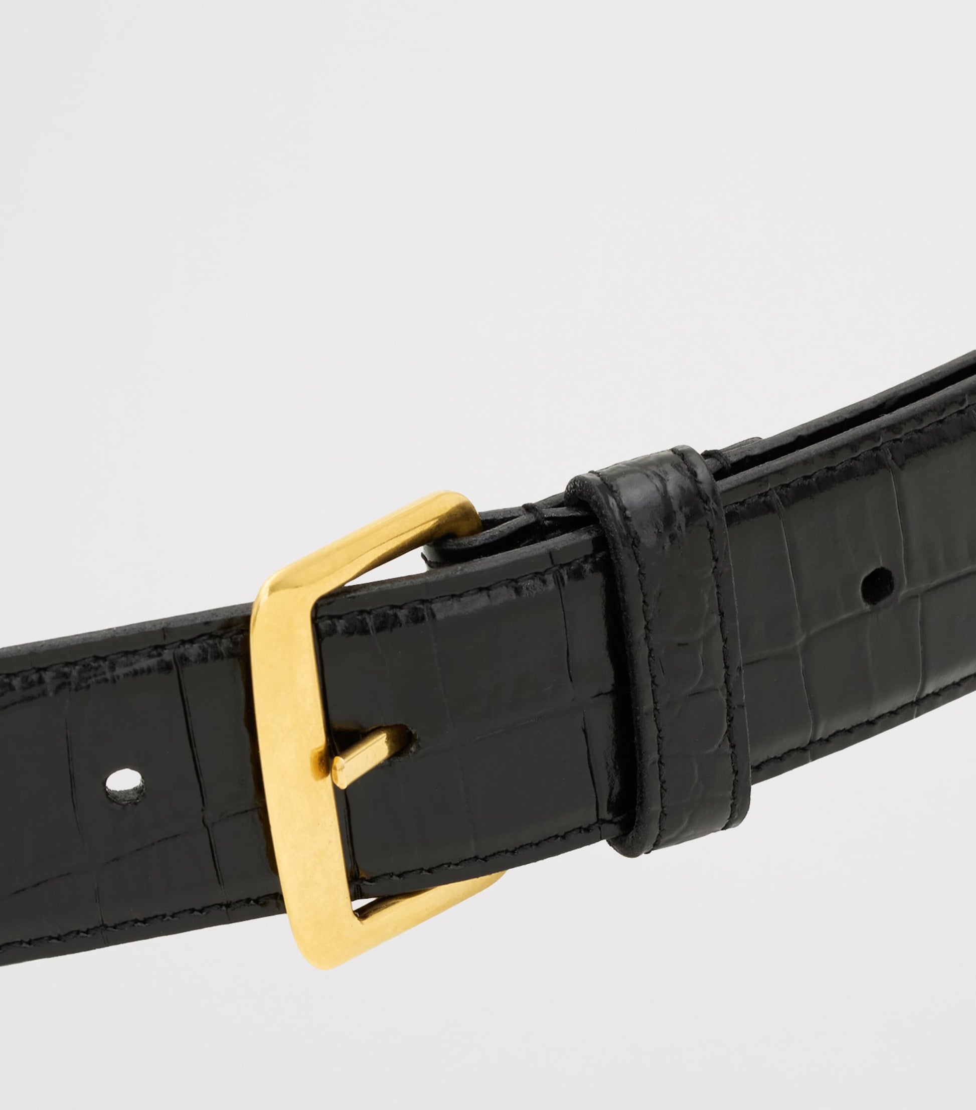 Saint Laurent Black Leather Crocodile-Embossed Belt