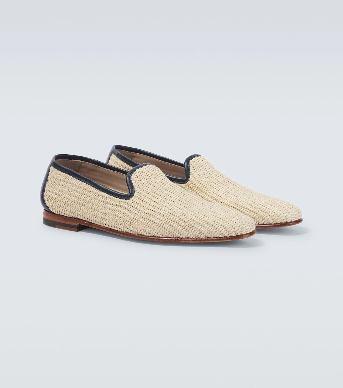 Manolo Blahnik - Mario deri şeritli rafya görünümlü loafer ayakkabı