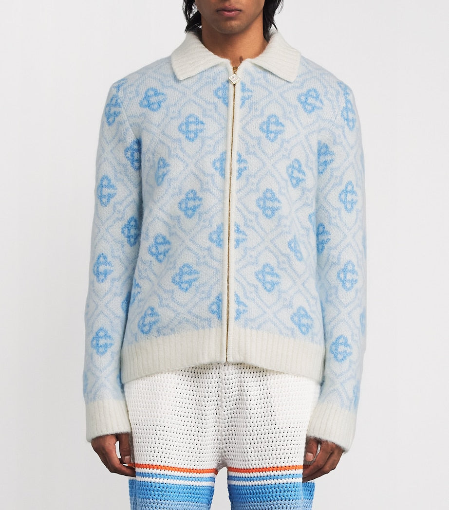 Casablanca White Merino Wool Zip-Up Cardigan